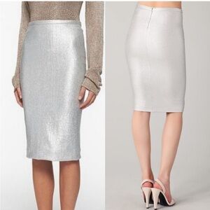 Diane Von Furstenberg matte Metallic Silver Pencil Skirt